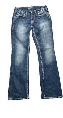 Silver Suki Surplus Low Rise Bootcut Jeans Womens 25x30 Blue Outline Stitch